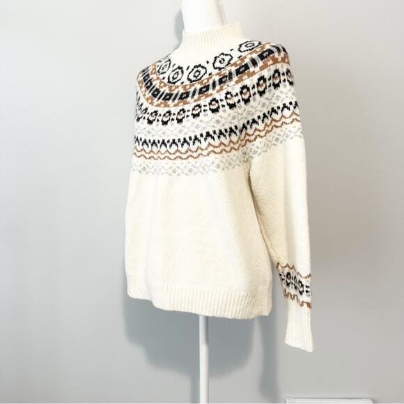 Cupcakes and cashmere fair isle ivory sweater super soft cozy size large turtle - Picture 7 of 7